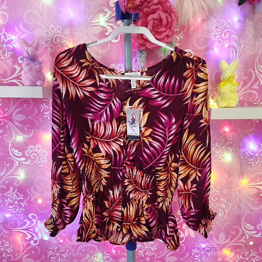 Elegant Tropical Leaf Print Blouse